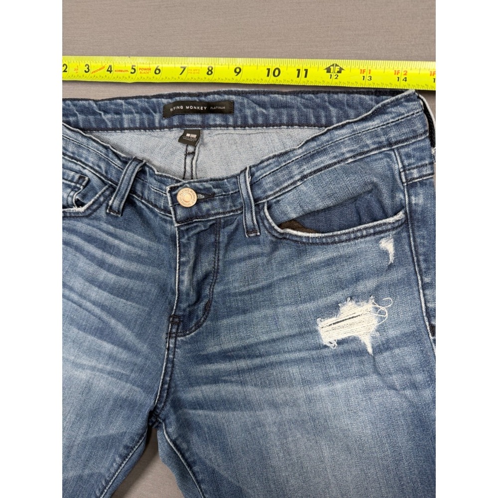 Flying Monkey Platinum Distressed Jeans Womens Sz 27 Blue Mid Rise Fray Raw Hem - Picture 9 of 11